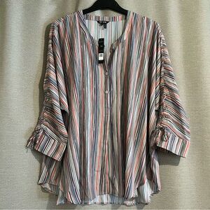 NIC+ZOE Striped Lace-Up Sleeve Tunic Blouse Boho Chic